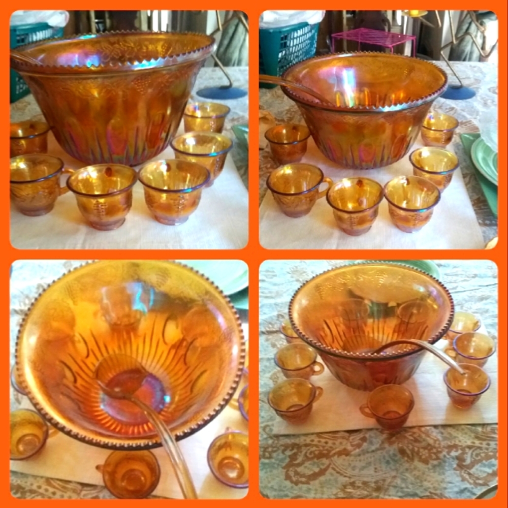 Beautiful depression glass Carnival Punchbowl SALE FRIM No Shipping Near Me Only